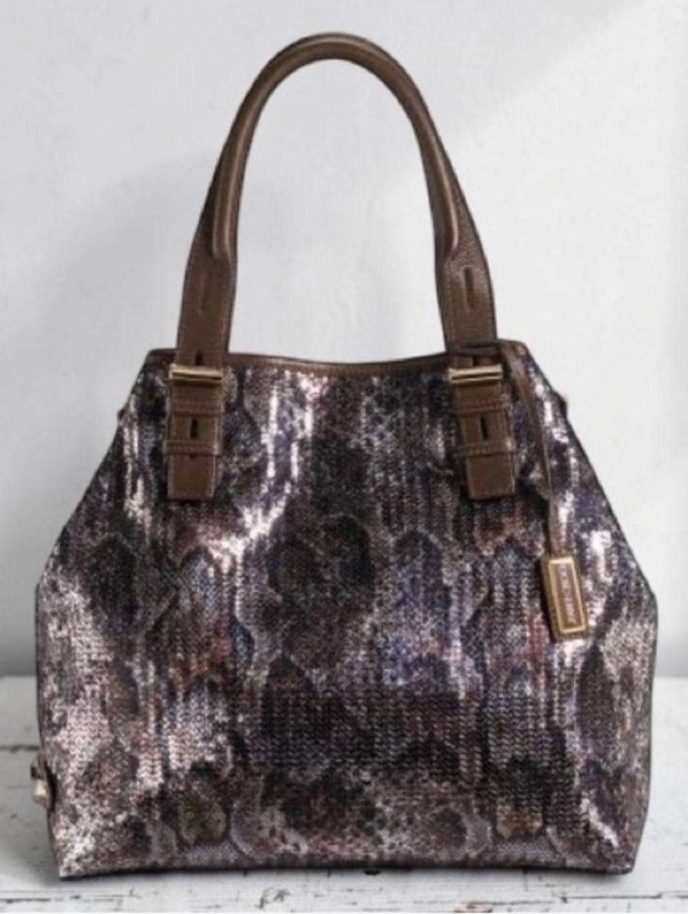 Jimmy Choo Sequined Python Snake Pattern Leather "Bea" Tote